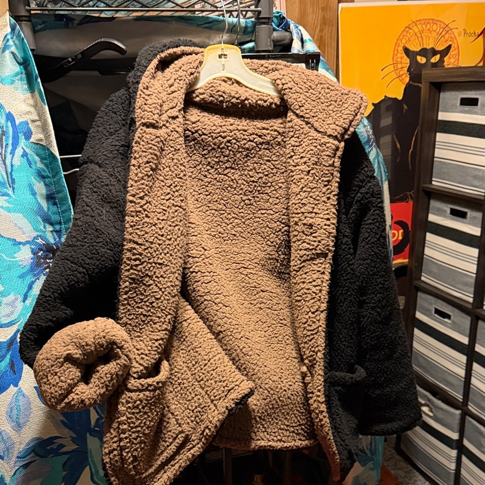 Cozy Reversible Black and Brown Sherpa Jacket